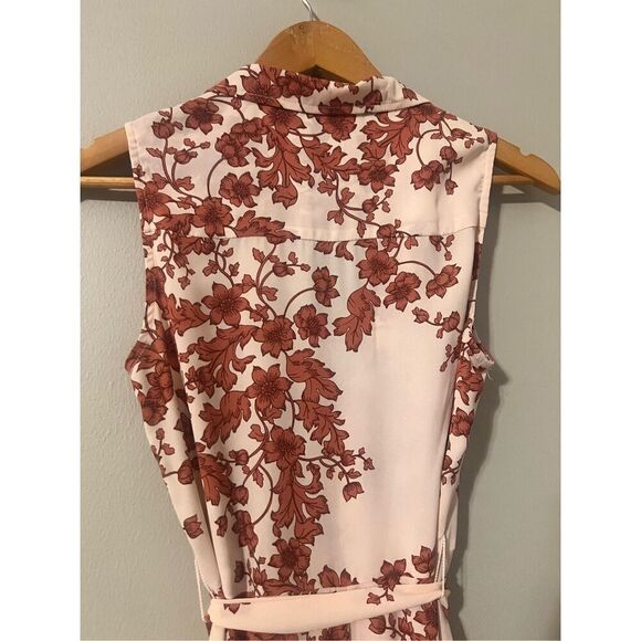 Nanette Lepore 4 Sleeveless Button Down A-Line Dress Cream Rust Floral Midi - Picture 10 of 11